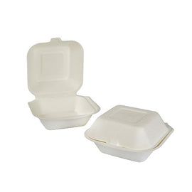 Bagasse Burger Box (132X132X65Mm/5) White (Hp7) Box in QTY : 10x50Pcs
