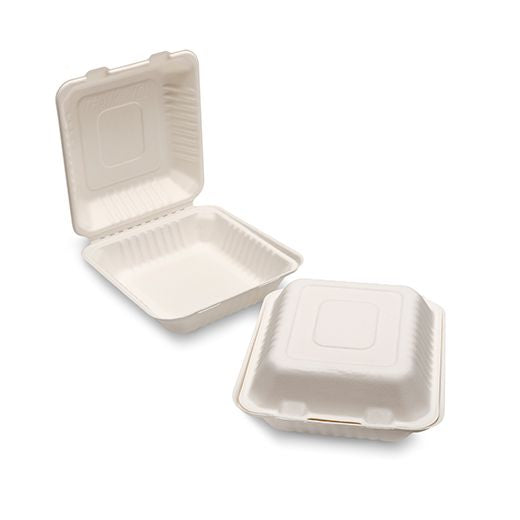 Bagasse Meal Box (205X205X80Mm/8) White Box in QTY : 2x100Pcs