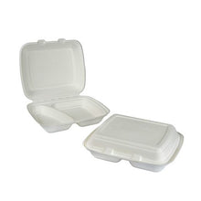 Load image into Gallery viewer, Bagasse Meal Box 2 Comp (249X162X67Mm/9.8X6) White Box in QTY : 2x125Pcs