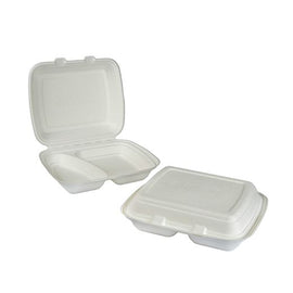 Bagasse Meal Box 2 Comp (249X162X67Mm/9.8X6) White Box in QTY : 2x125Pcs